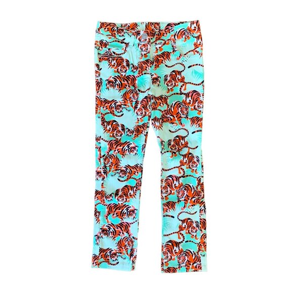 KENZO KIDS Girls Tiger Print Jeans Size 5 5T Girl EUC Tigers Safari Cotton Pants - Picture 1 of 10